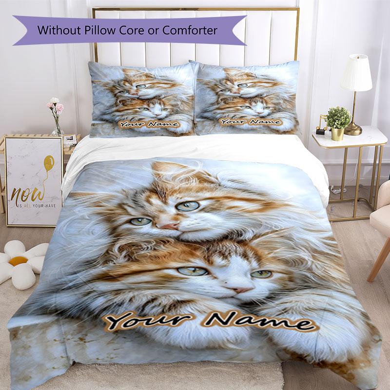 3PC Custom Name Cats Close Embrace Bedding Set Duvet Cover Closure Includes 1 Duvet Cover & 2 Pillowcases for Bedroom