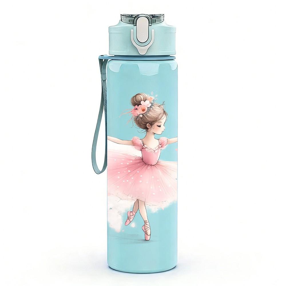 1PC Soft Pink Ballerina Dancing Girl Print 750ml Color Plastic Sports Water Bottle Leakproof Flip Straw Lid Suitable for Sports Office Home Use