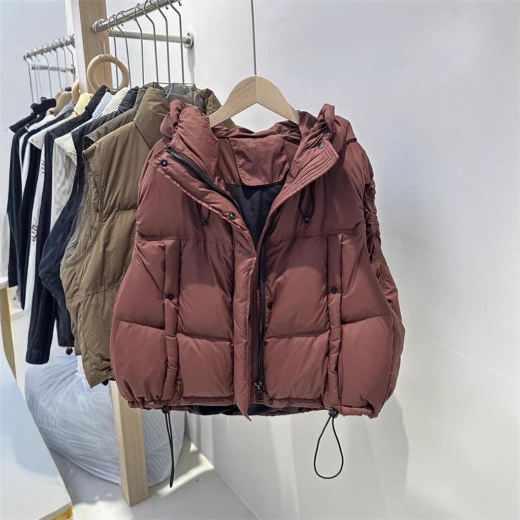 2024 Autumn/Winter Korean-Style Women's Hooded White Duck Down Casual Vest