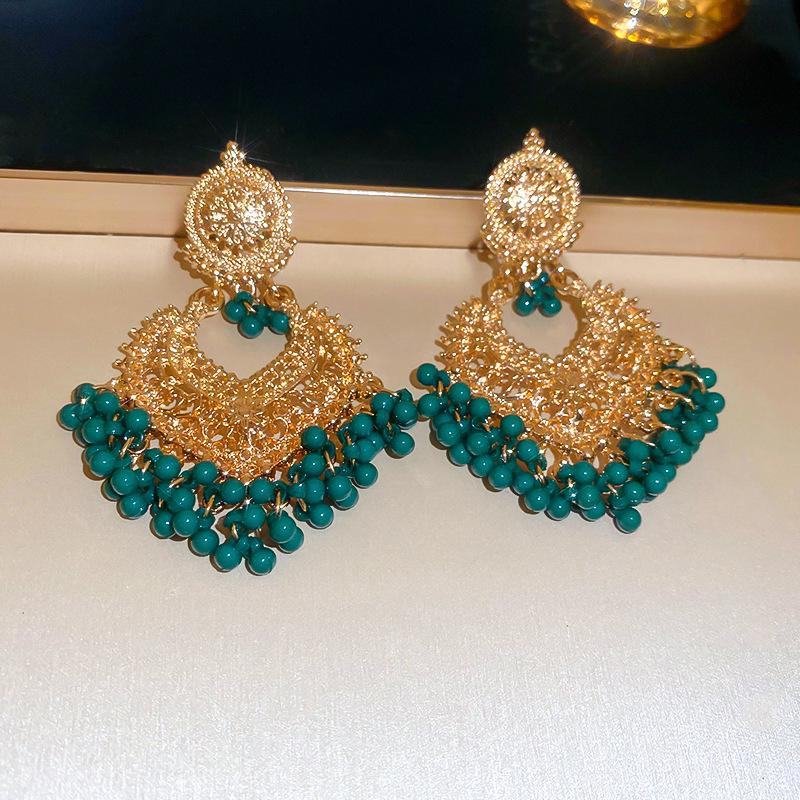 Silver Needle Diamond-Inlaid Acrylic Tassel Earrings: Luxurious Ethnic Style Studs for Women