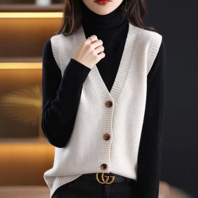 Women's V-neck Knitted Vest Cardigan Women's Sleeveless Temperament Vest 2024 Early Spring New Sweater for Versatile Women's Outerwear