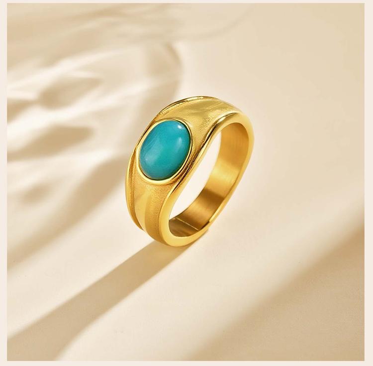 Boho Natural Stone Statement Ring for Women, Geometric Shield Multi Layer Open Band, Aesthetic Stackable Jewelry