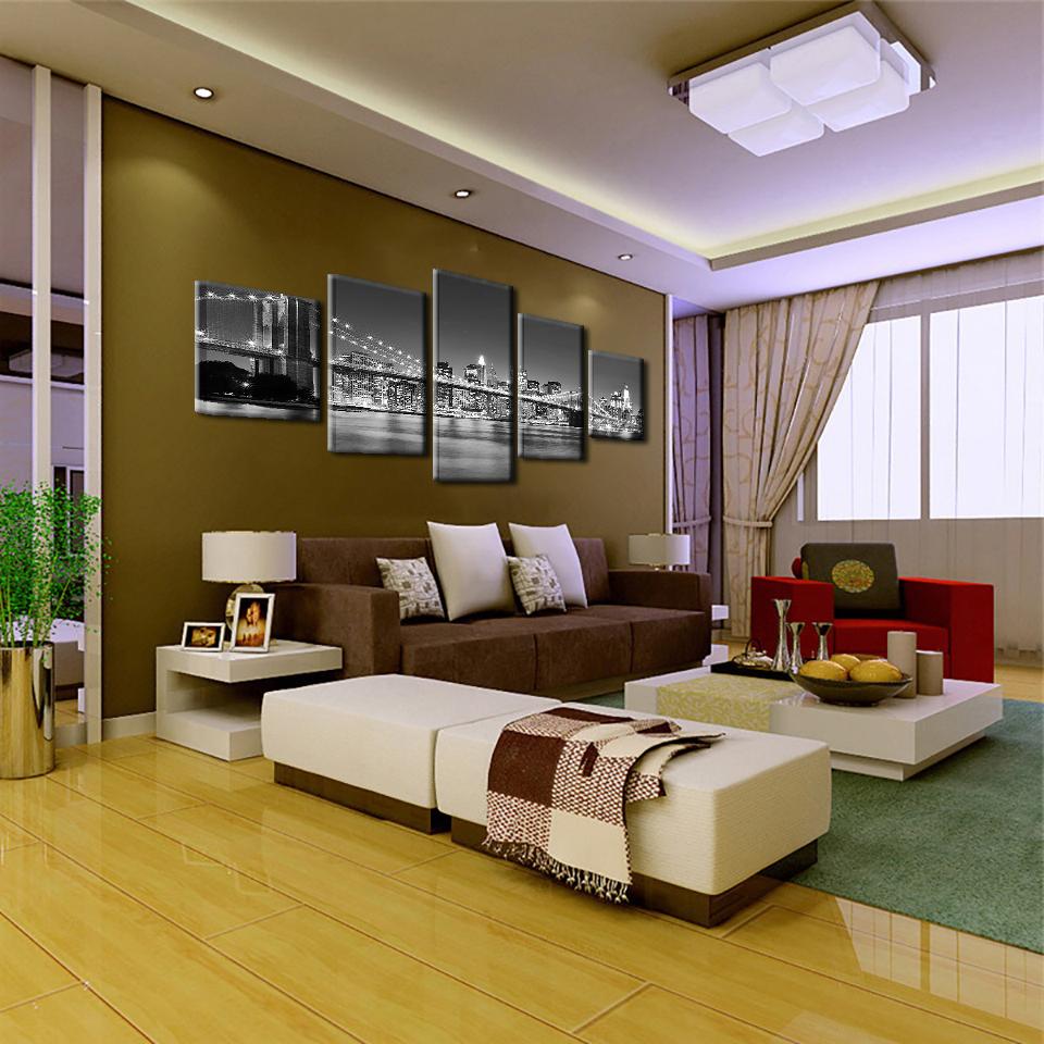 Lienzo en módulos gris abstracto, impresiones de alta definición, puente de Londres por la noche, carteles, decoración de pared del hogar, imágenes artísticas, pinturas de 5 piezas sin marco