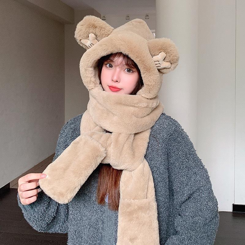 Women's Winter Rabbit Plush Hat, Scarf & Gloves Set - Cute, Thick, and Windproof.