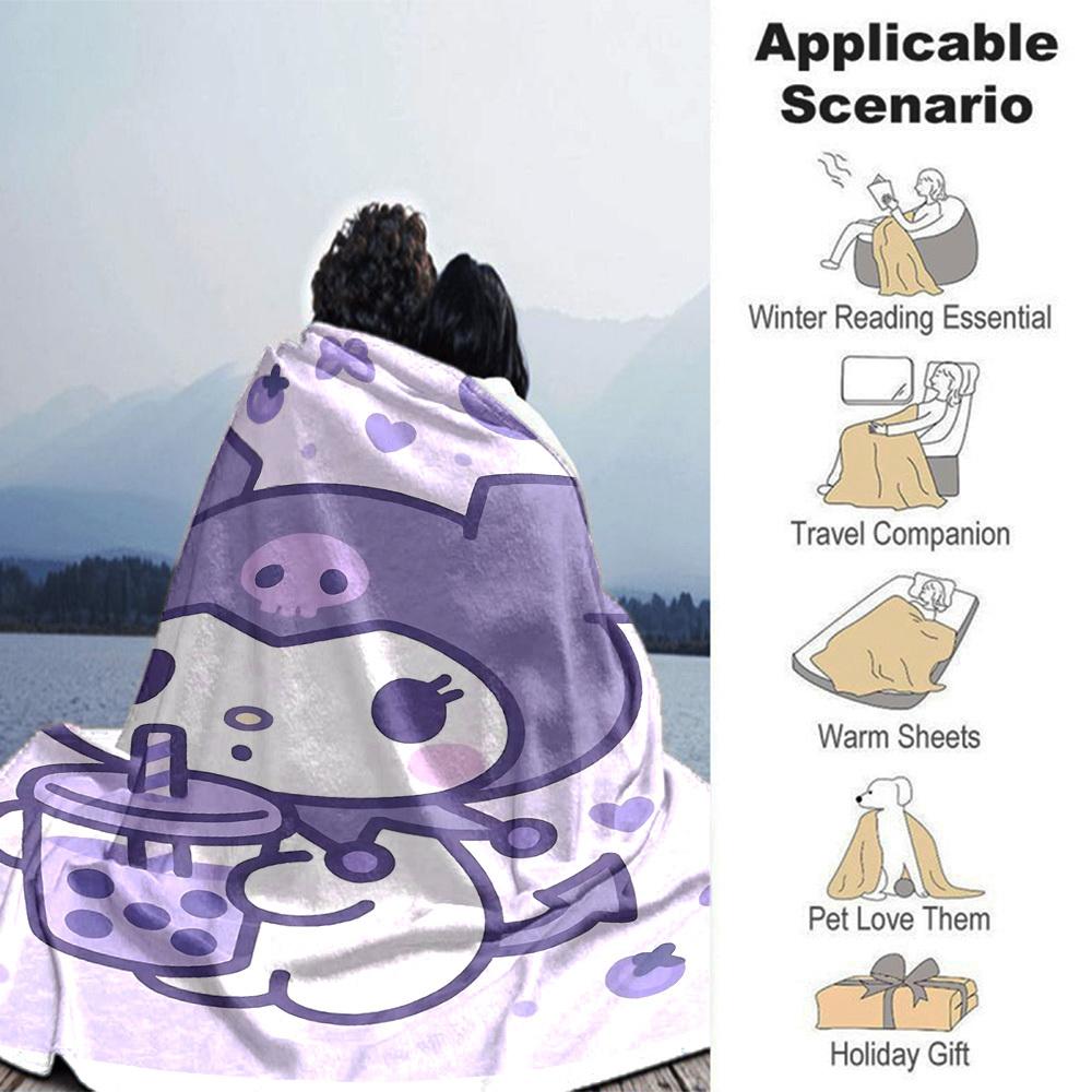 1pc Cute Cartoon Blanket Lightweight Flannel Throw for Sofa Bed Travel Camping Livingroom Office Couch Chair