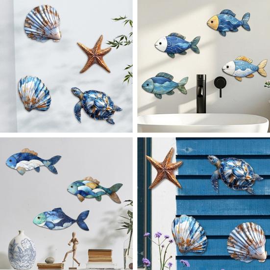 3/4Pcs/Set Wooden Fish Wall Decoration Farmhouse Rustic Nautical Turtle Shell