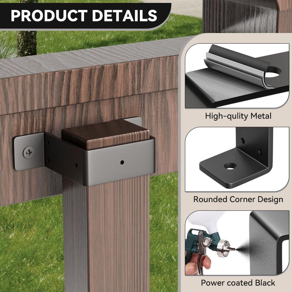 4pcs Heavy Duty Strap Post Ties Black U-Shaped Design Fence Post Brackets Sturdy Construction Easy Installation nero