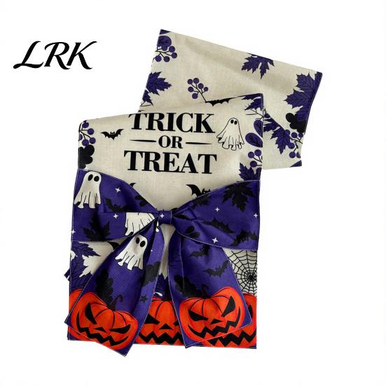 Entrance Cabinet Table Runner Halloween with Bow, Ghost Mushroom Pumpkin Skeleton Print Runner, 13 Party Supplies x 70 Inch Spooky Kitchen Dining