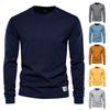 Men Tops Solid Color Cotton Pullover Comfortable Anti-pilling Crew Neck Elastic Cuff