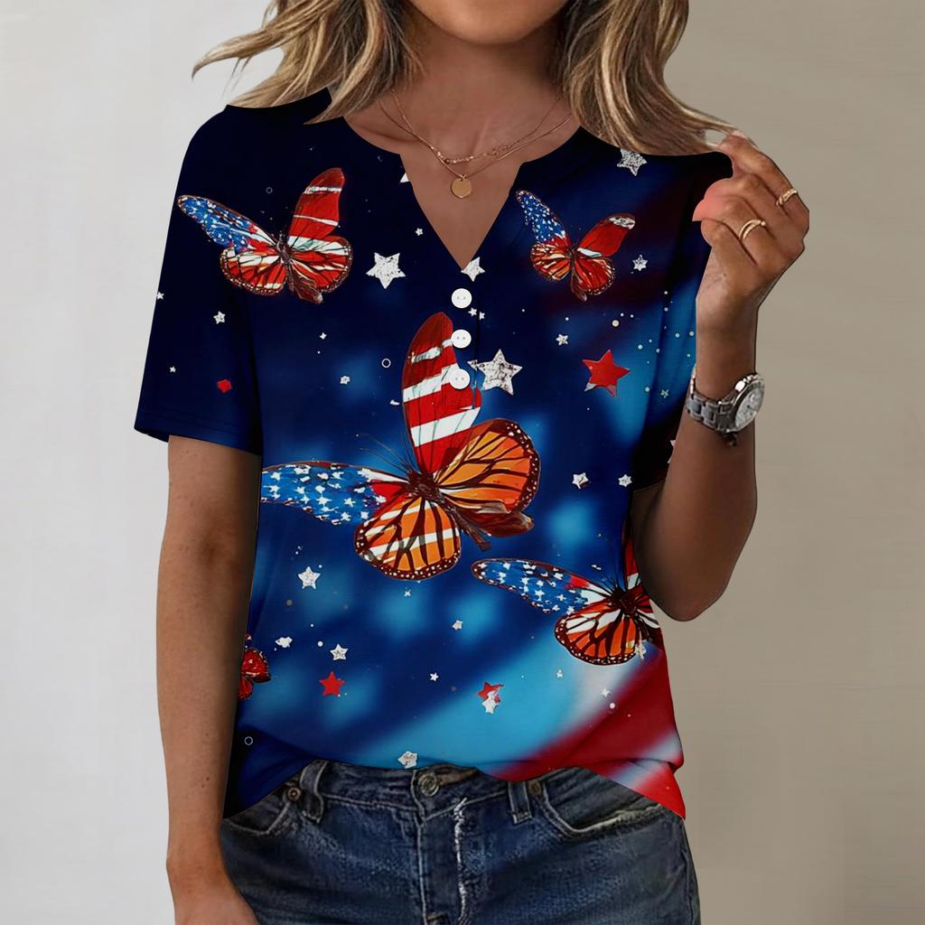 Women's Fashionable Casual Independence Day Print Blouse