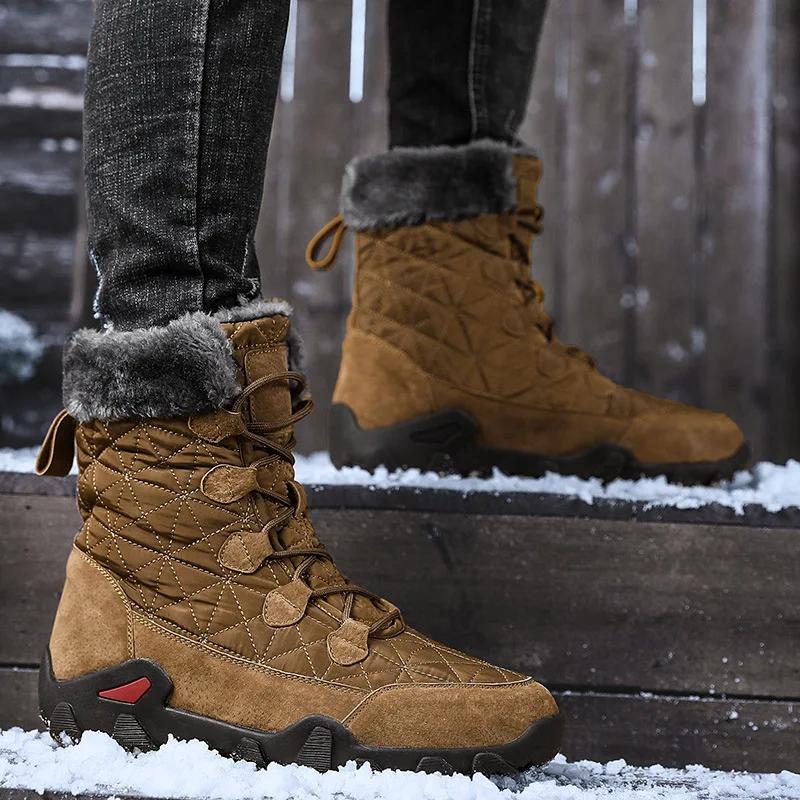 Fashion Men's Winter Boots  Outdoor Velvet Comfortable Work Mountaineering Snow Boots Fashion Travel Casual Cotton Shoes