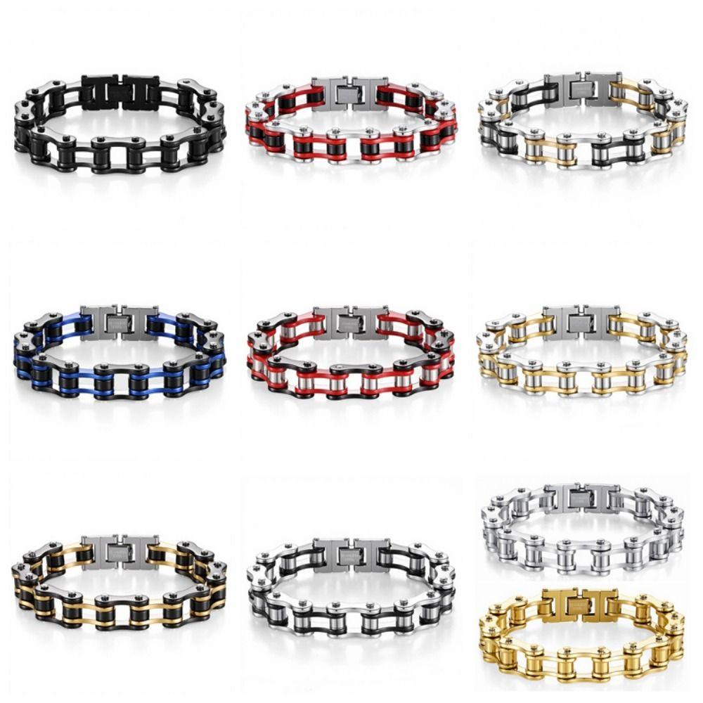 Stainless Steel Bike Chain Design Bracelet Adjustable High Polished Biker Link Chain Bracelet Comfortable To Wear Fashion