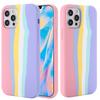 For iPhone 15 Pro Rainbow Rubberized Liquid Silicone+PC Cover Fiber Lining Shockproof Phone Case