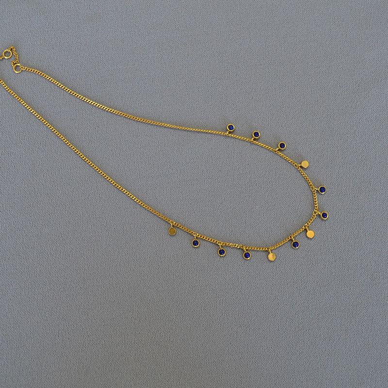 

Французький нішевий дизайн, літературний та ретро-мінімалістичний інкрустований ляпіс-лазурі, червоний опал, темперамент, персоналізоване намисто з ключицею-ланцюгом жіноче ляпіс-лазур кольору