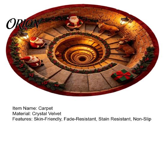 3D Optical Illusion Floor Mats Christmas Round Area Rug, Visual Trap Mat with Santa Elk Print, Unique Seasonal Gift Rugs Non-Slip Stain Resistant