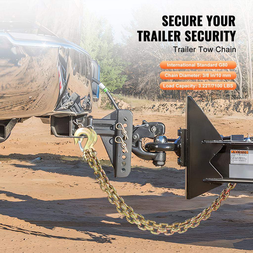 SucceBuy 2pcs G80 Transport Binder Chain 7100 lbs Tow Chain with Clevis Snap Hook Logging for Towing Truck Tie Down Binding