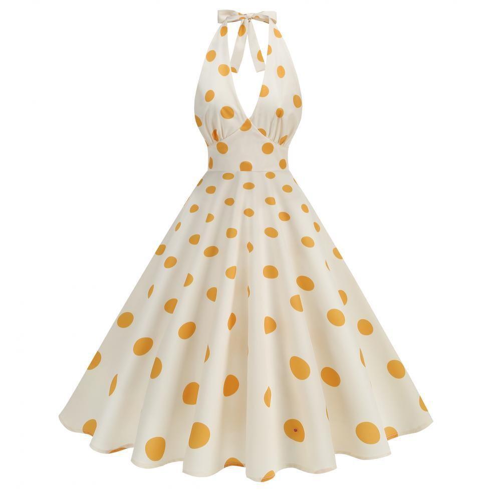 

Женское ретро платье с V-образным вырезом и принтом в горошек, с темпераментом M жёлтый