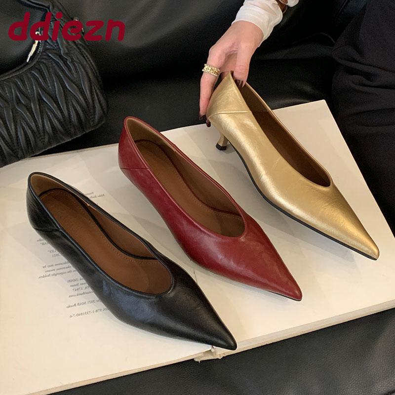 Fashion 2025 New Pointed Toe Ladies Thin Heels Pumps Shoes Casual Fashion Shallow Female Slip On Footwear Low Heel Shoes For Women