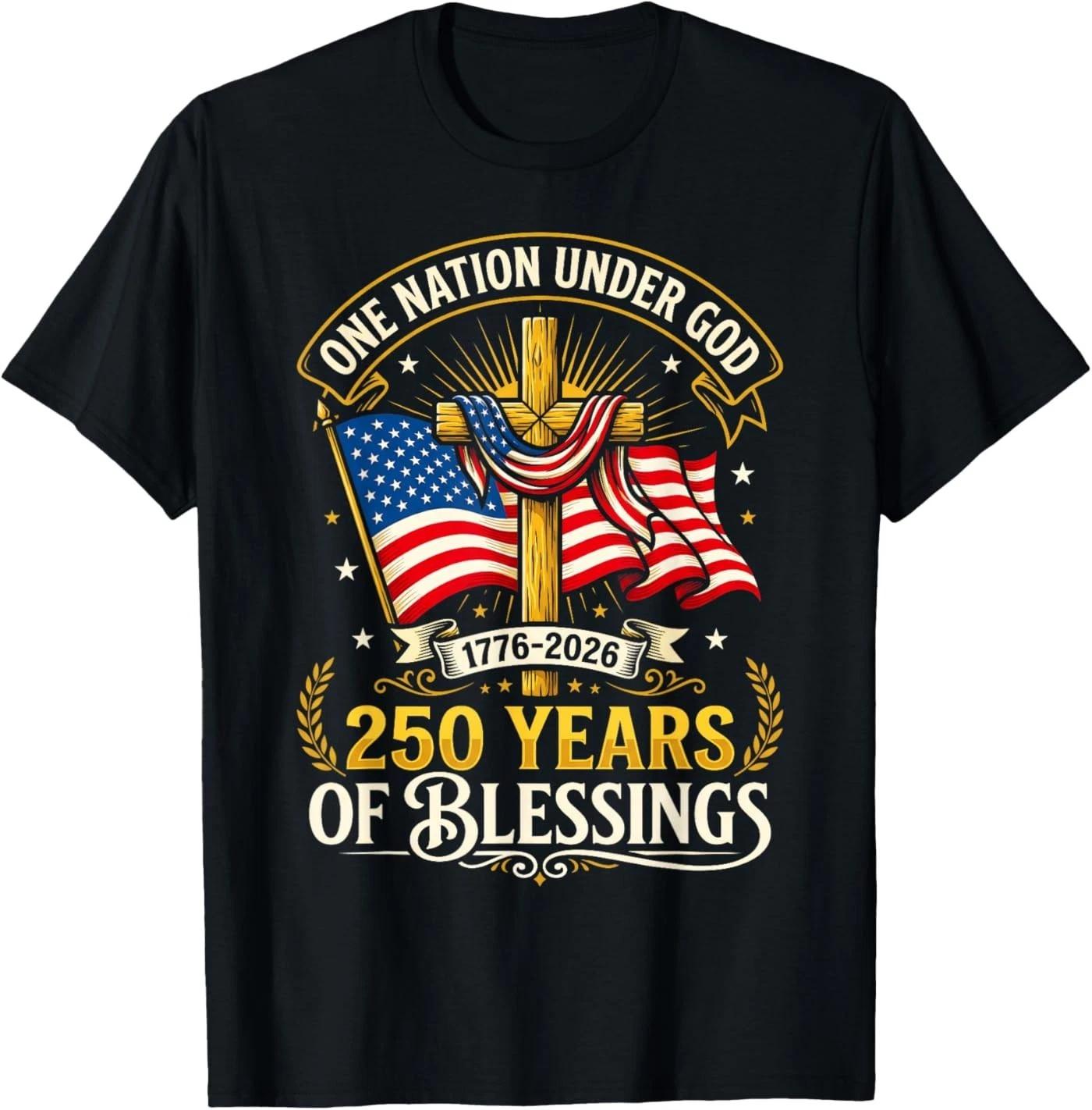Freedom 250th Anniversary USA Flag Christian God Patriotic T-Shirt XL