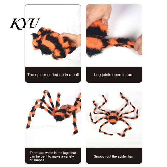 Outdoor Garden Halloween Display Giant Spider, Scary Orange Black Hairy Spider Decoration, Realistic Furry Prop Large Decorations with Red Eyes