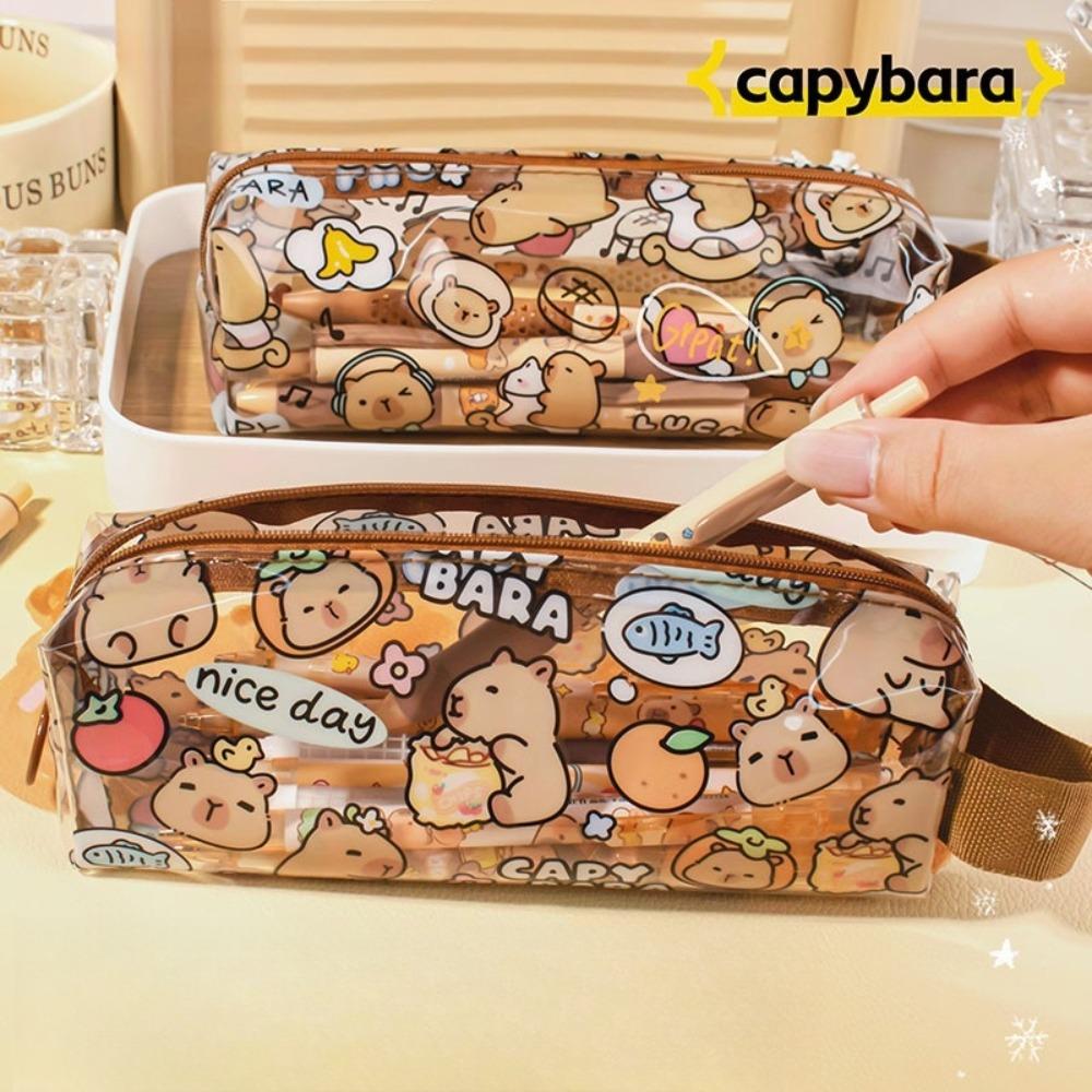 Transparent Pencil Cases Cute Capybara Students Stationery New Pen Bags  School Office Supplies