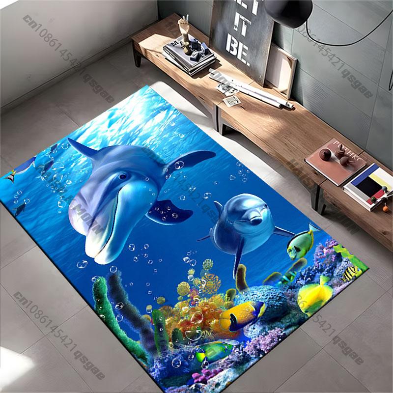Underwater Dolphins and Colorful Corals Carpet Yoga Living Room Room Decor Children's Crawling Mat Doormat Area Rug