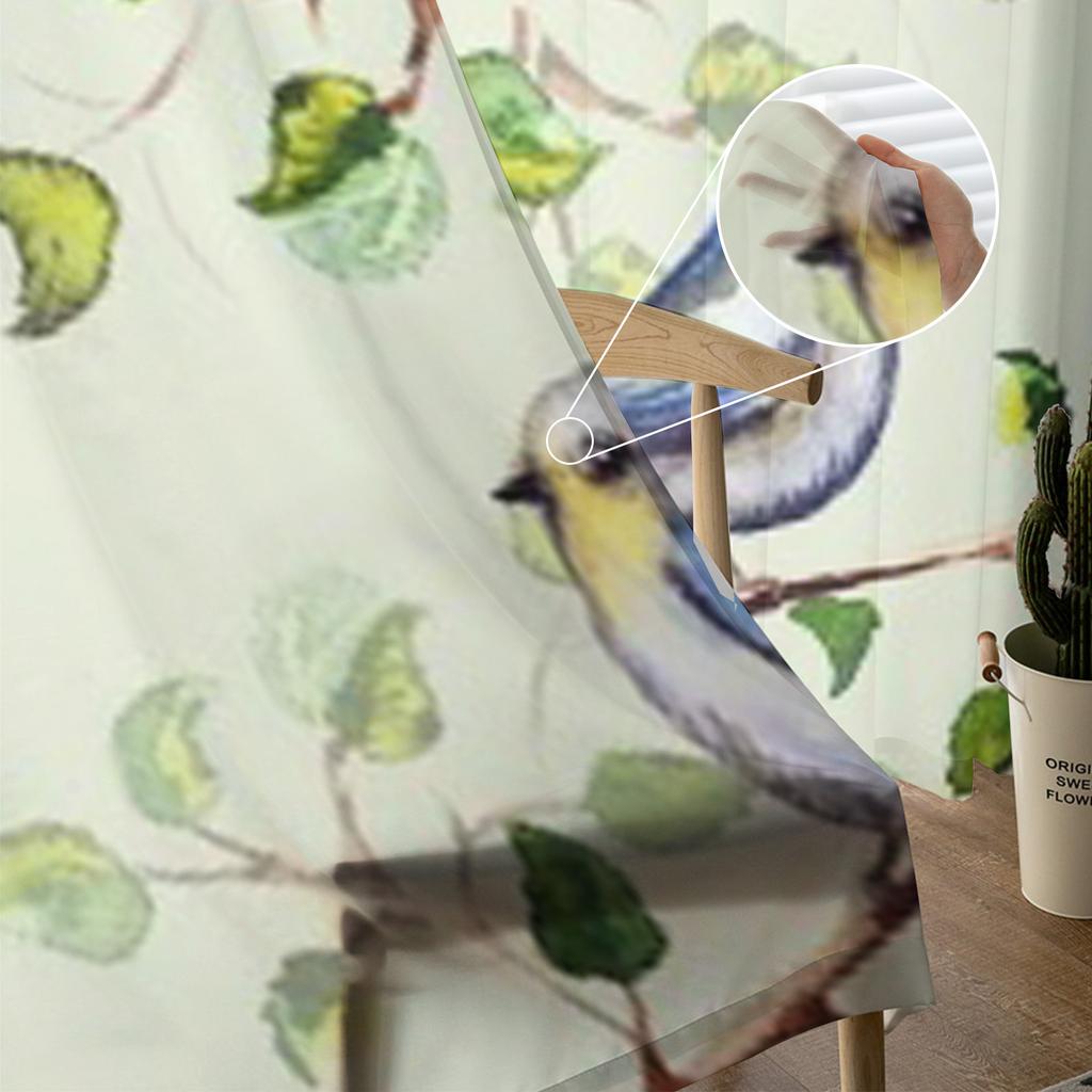 Naturaleza Pájaro Hoja Acuarela Cortina Transparente para Sala de Estar Dormitorio Cortinas Voile para Ventana Cortinas de Organza Cortinas de Tul para Fiesta