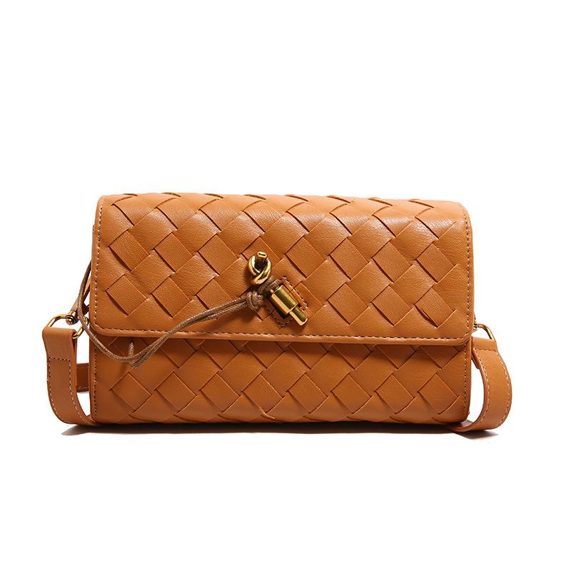 Hand-woven Lock Small Square Bag Fashion Woven Bag Simple Shoulder Messenger Women's Bag