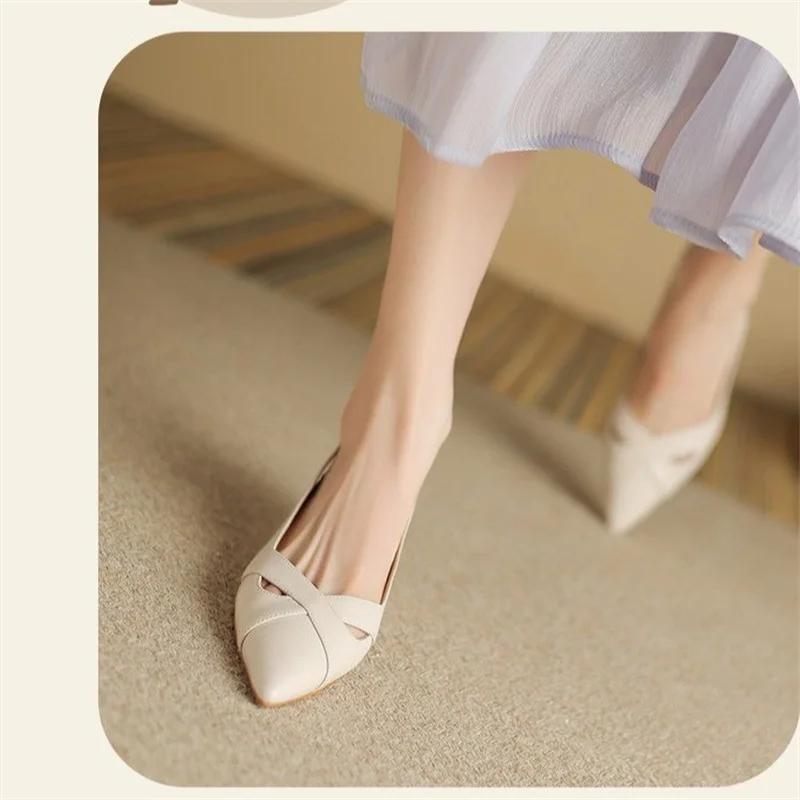 

Comemore 2024 Summer Fashion Comfortable Casual Shallow Mouth Pointed Toe Hollow Back High Heels Sandals Elegant Low Heel Pumps 39 бежевий