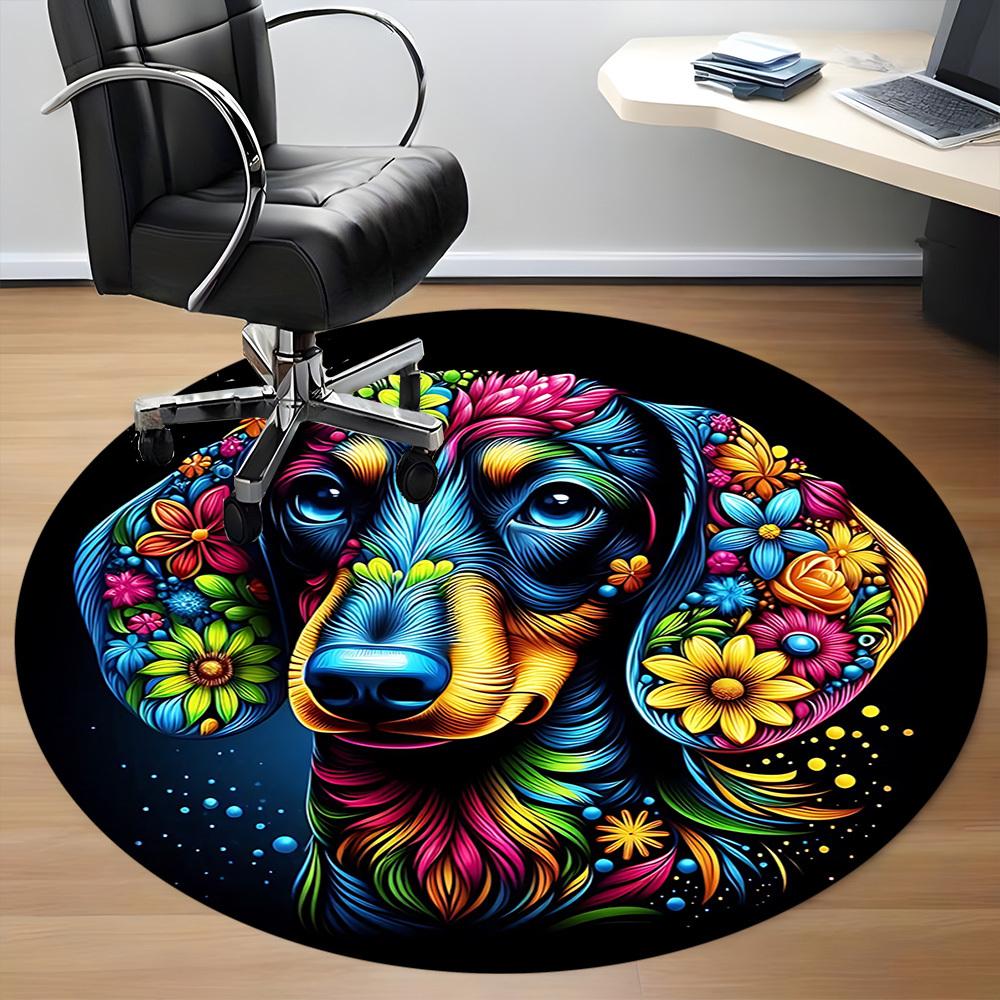 1pc Floral Dog Artwork Chair Carpet for Office, Soft, Non-Slip Polyester Mat, Office, Living Room, Bedroom, Durable Polyester Yy251207119
