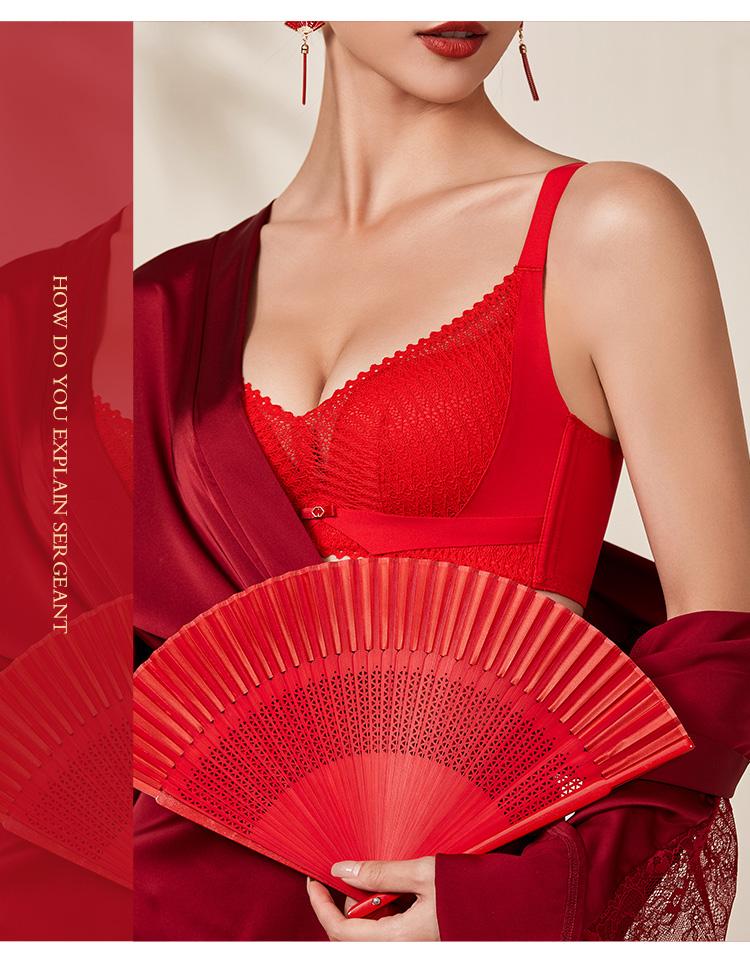 Hot selling big red bra set, zodiac year lingerie, women's small breasts gathered, wedding bride's bra