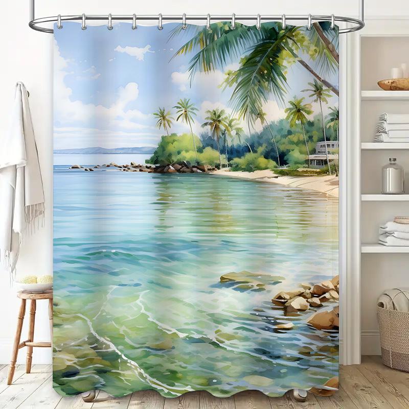Rückzugsort am Meer: Wasserdichter Duschvorhang mit tropischer Insel-Szene 180 x 240cm