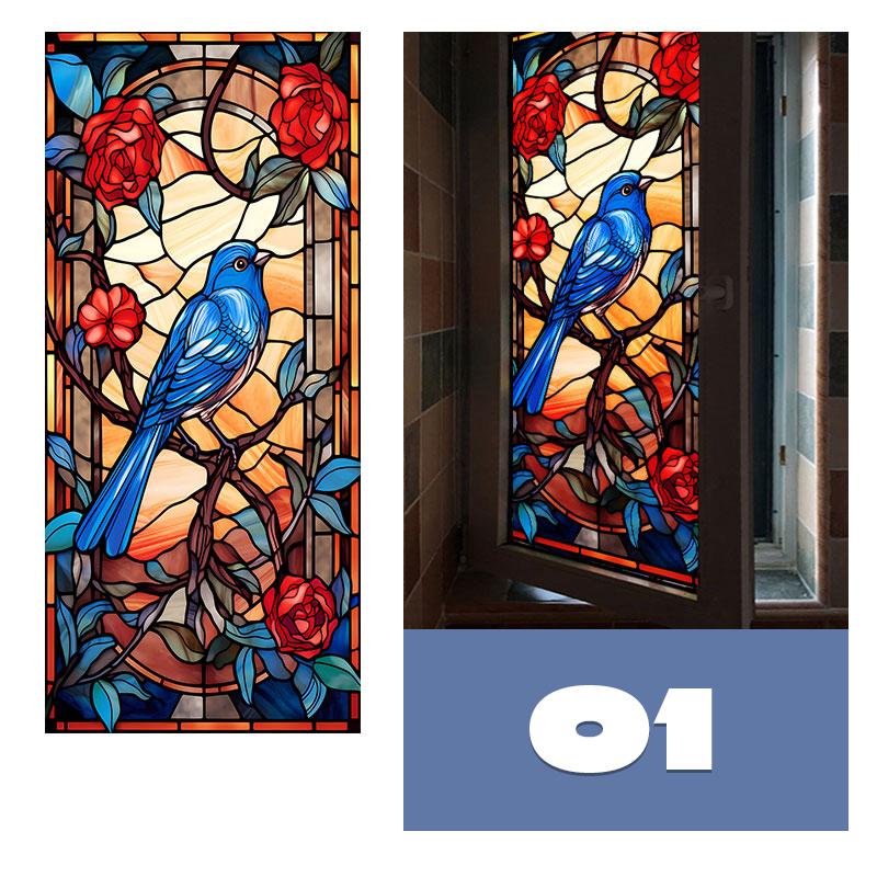 European Style Colorful Stained Glass Film Modern Art Geometry Pattern Privacy Window Stickers Static Cling Home Decor