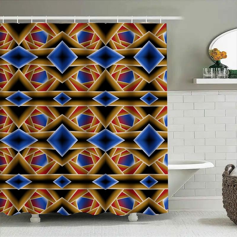 Blue Red Gold Geometric Shower Curtain Waterproof Home Decor Bathroom Decoration Print Shower Caddies 3D Printed Curtains Blue W