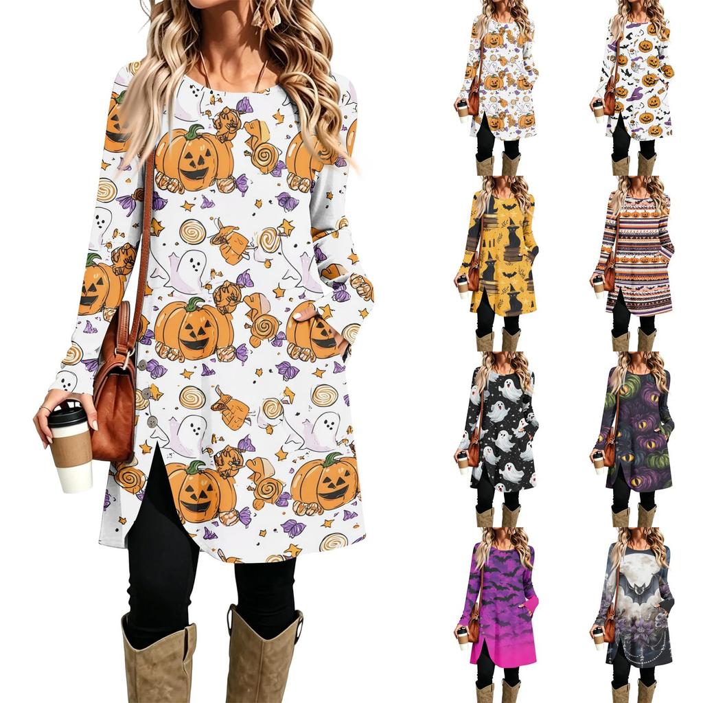 Damen Freizeitkleid mit Print, Langarm, Rundhalsausschnitt für den Alltag