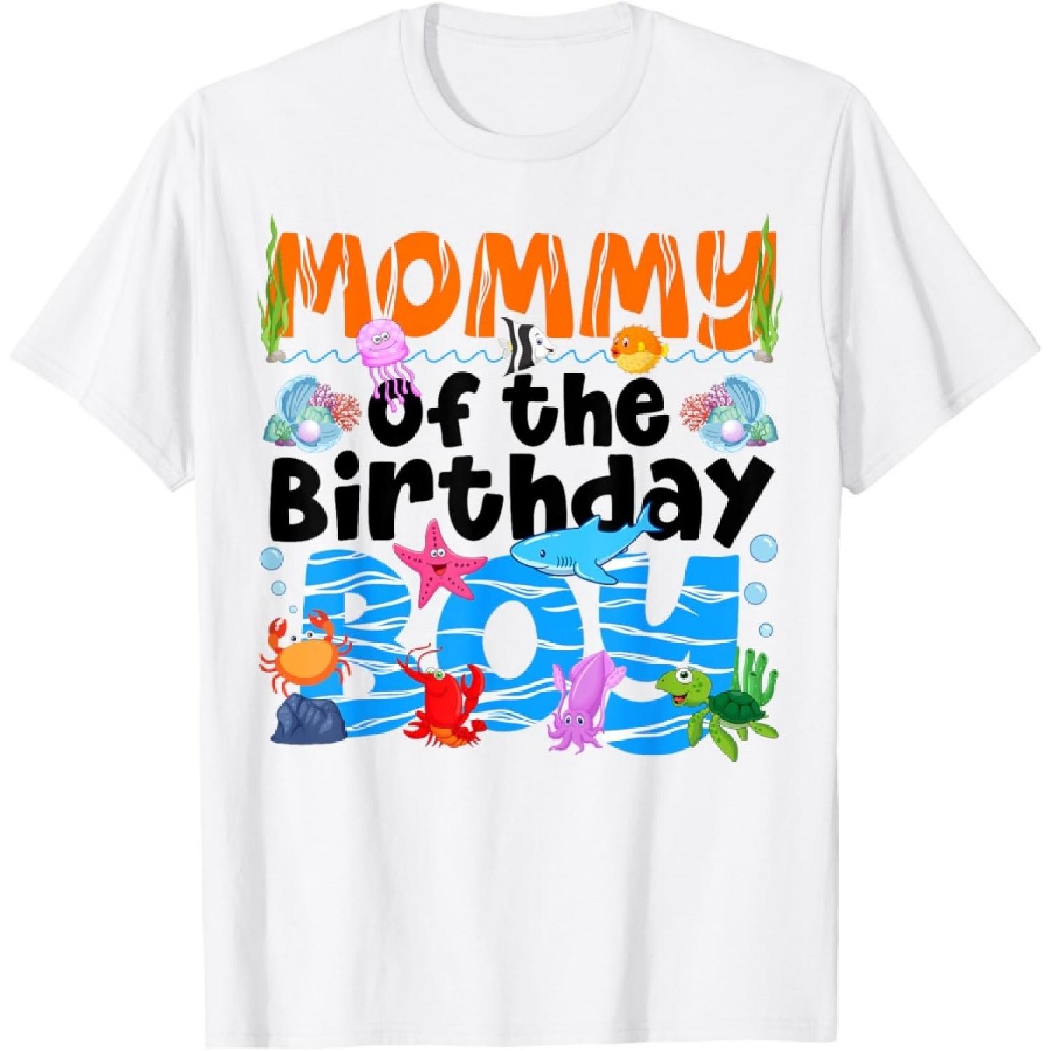 Mommy Under Sea Birthday Party Boys Ocean Sea Animals Themed T-Shirt XXXXXL белый