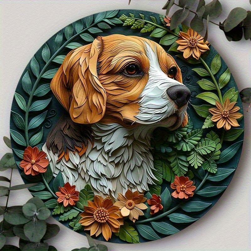 

2d flat 20*20cm Wooden Circular Mark Dog Sign, for Wall, Living Room, Home Decor, Funny Wall Decoration, Ideal As Gifts 20x20cm