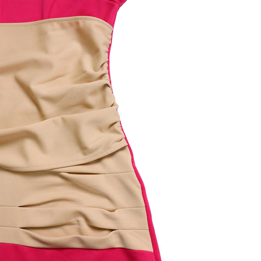 Large Size Women Fashion Patchwork Mid Sleeves Business Dress Ladies Elegant One Piece Skew Collar Sheath Dress