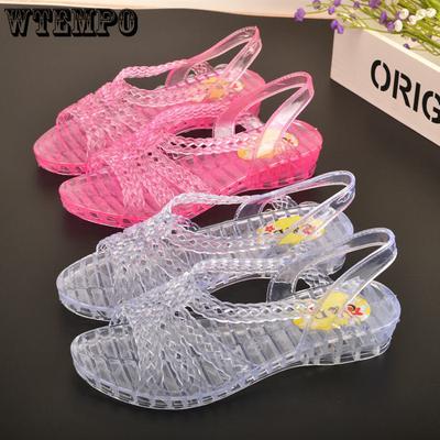 Summer Sandals for Women Transparent Thick Heel Plastic Sandals for Women Wedge Heel Fish Mouth Sandals Anti Slip Beach Shoes