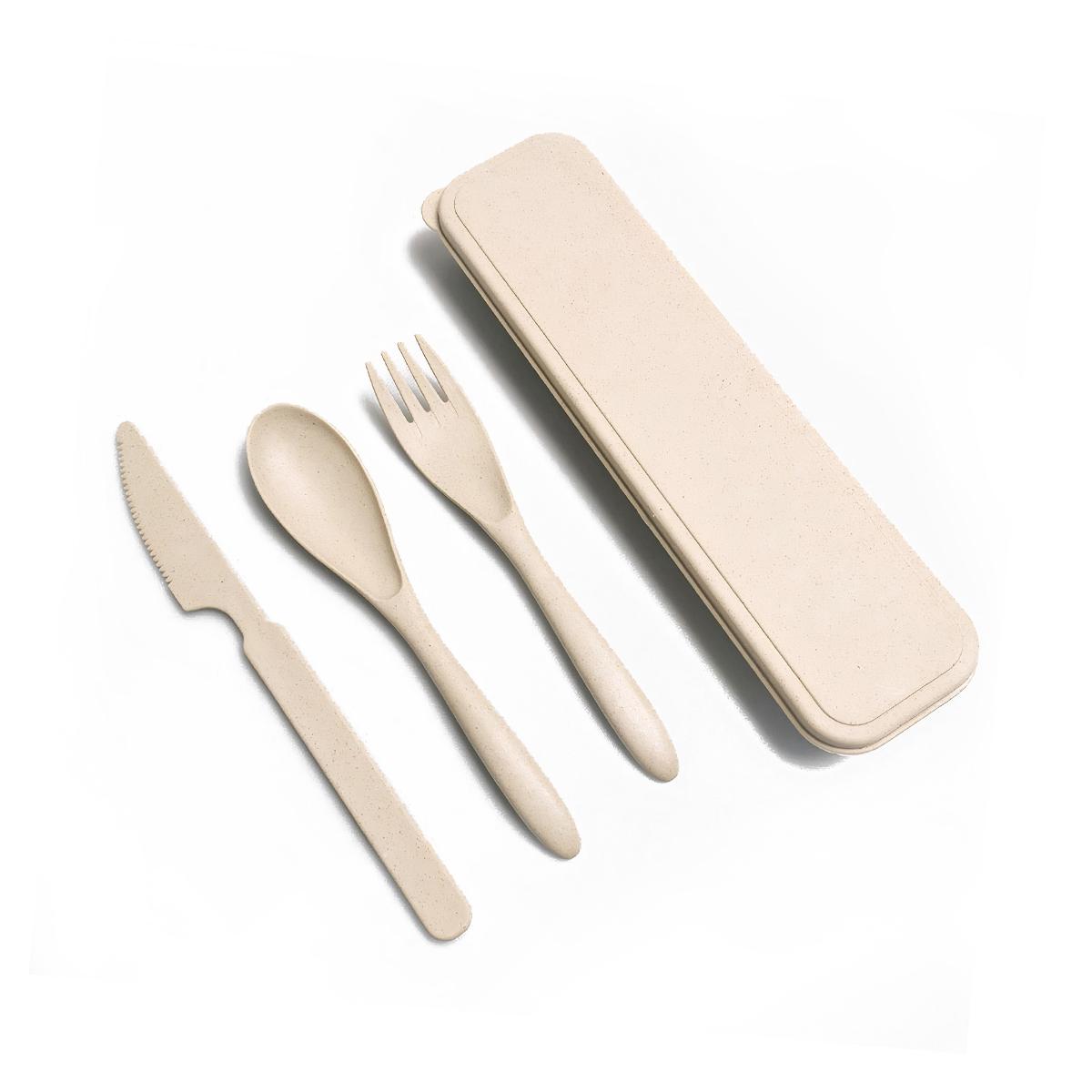 

Набор столовых приборов, портативный многоразовый однотонный набор столовых приборов для дома, кемпинга, столовая посуда с футляром для хранения бежевый