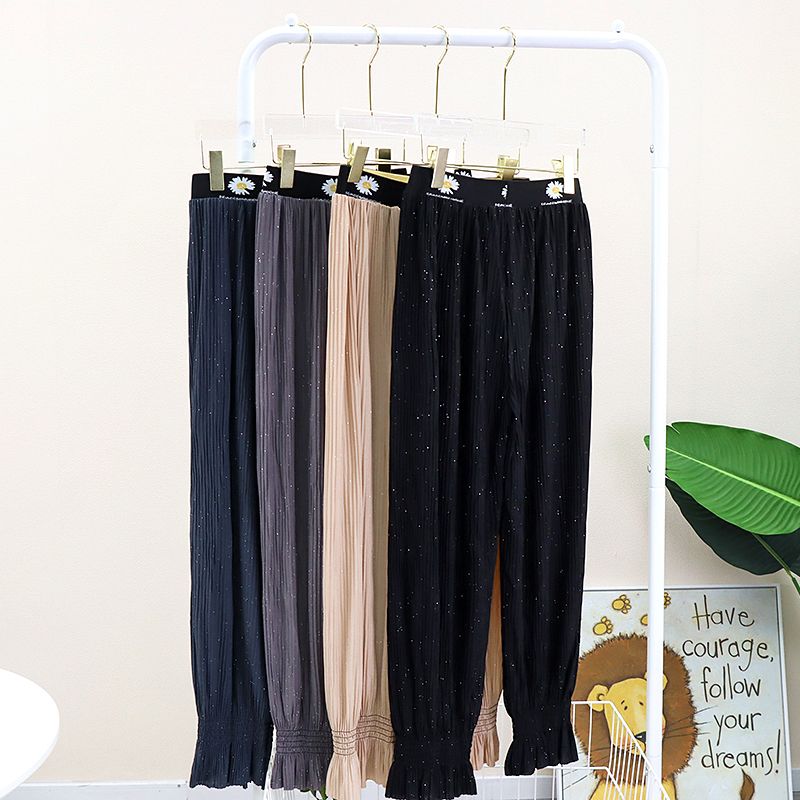 

Wd3135 High Waist Pleated Vertical Pattern Casual Bloomers Grey 3XL