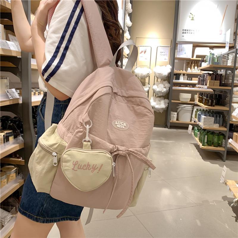 Schoolbag1011 New Korean Style Washed Fabric Women's Backpack, Versatile Casual Middle School School Lightweight Color-Blocked Girls' Backpack