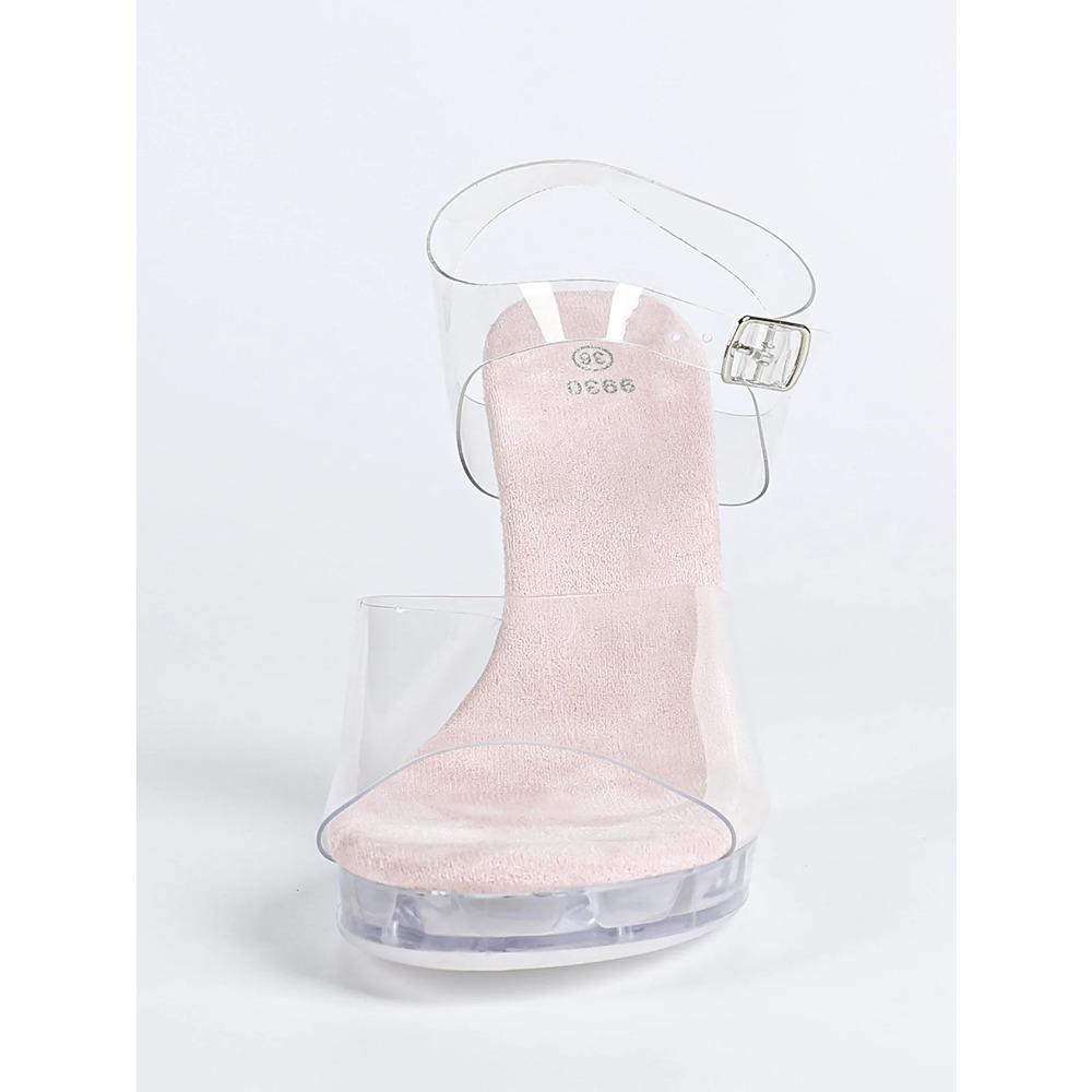 2026 Neue Modische Vielseitige Transparente Ein-Riemen-Sandalen Französische Offene Zehenpartie Kristallabsatz Mode-Sandalen LFD-9930-1