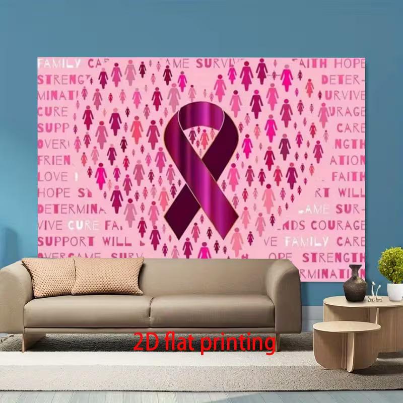 2D Pink Ribbon Banner, Women Silhouettes and Strength Backdrop for Decor