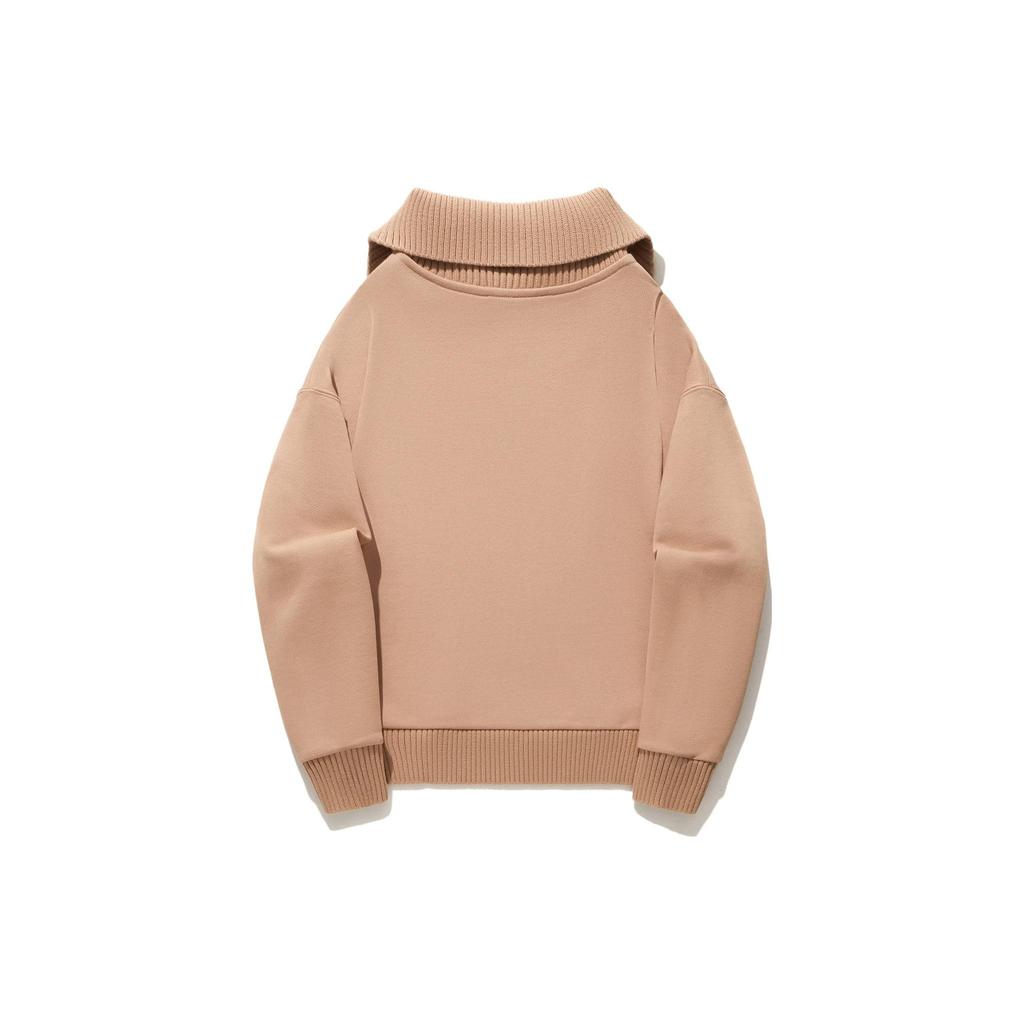 Li Ning Musterdruck Polo-Kragen Lockerer Pullover Damen Sweatshirt Schokoladenbraun AWDT698-4