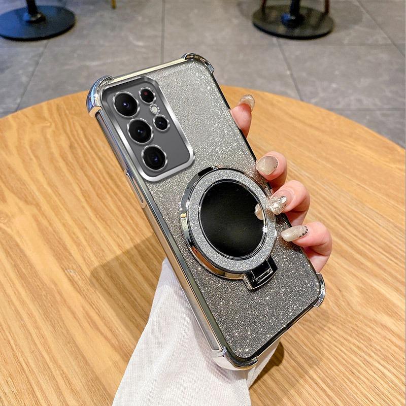 

Блестящий чехол-подставка с зеркалом для Samsung Galaxy A17 A36 A16 A06 A26 A56 A55 A35 S25 Ultra S24 FE A25 Магнитная подставка Прозрачная крышка A56 серебряный