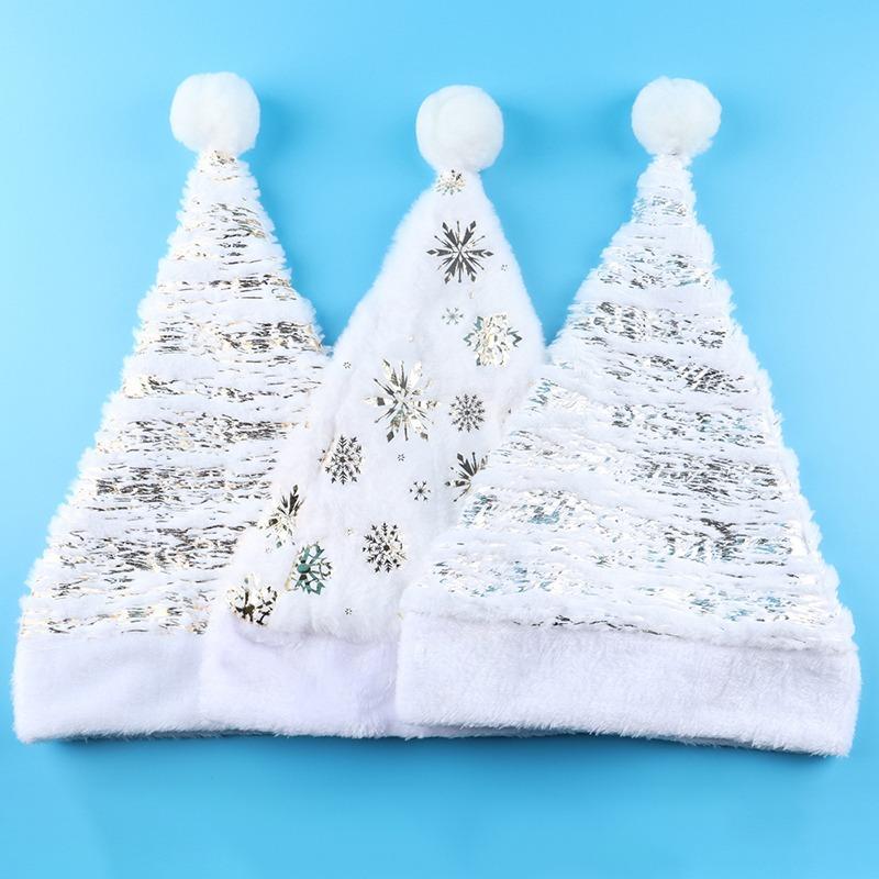 White Plush Christmas Hat Gold Silver Sequins Snowflake Santa Hats Caps For Xmas Home Party Decor Navidad Gifts