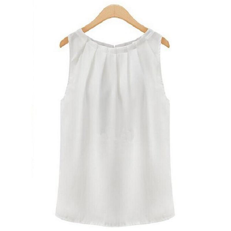 Bluze din șifon fără mâneci pliate sexy Topuri casual Tricou pentru femei