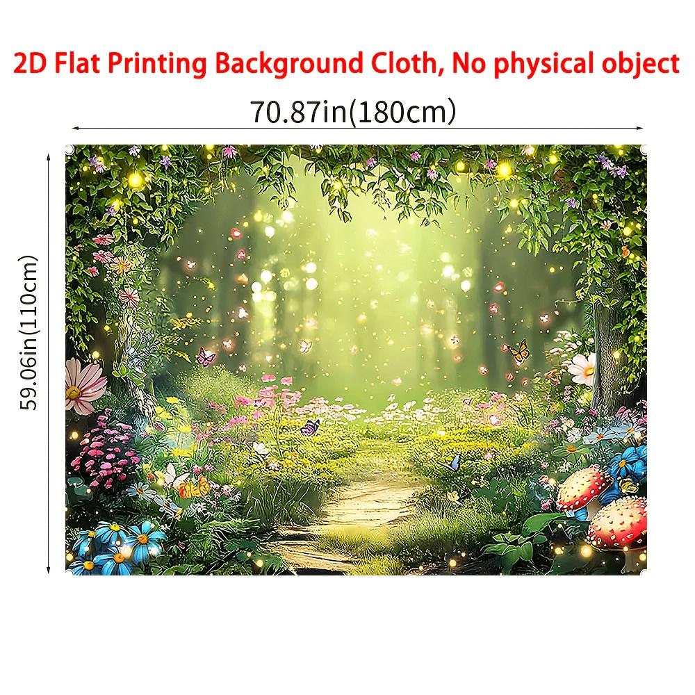 1 piece of magical fairy tale forest background fabric - 2D printed magical forest path with glowing butterflies 100x150cm