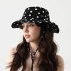 Black Dot Bucket Hats Women Versatile Sweet Lace-up Fisherman's Hat Summer Big Brim Sun Protection UV Protection Sun Hat